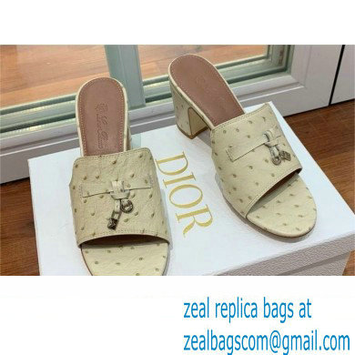 Loro Piana HEEL 8cm ostrich pattern leather summer charms mules creamy 2024