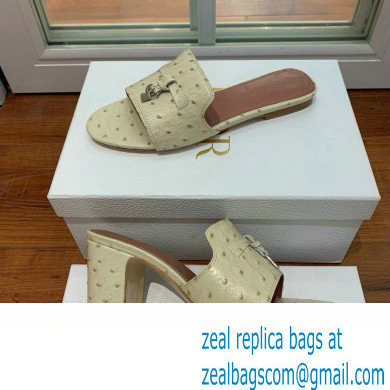 Loro Piana HEEL 8cm ostrich pattern leather summer charms mules creamy 2024