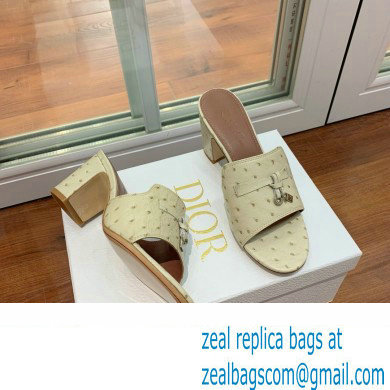 Loro Piana HEEL 8cm ostrich pattern leather summer charms mules creamy 2024