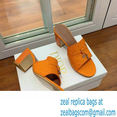 Loro Piana HEEL 8cm ostrich pattern leather summer charms mules moutarde 2024