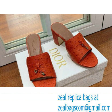 Loro Piana HEEL 8cm ostrich pattern leather summer charms mules orange 2024