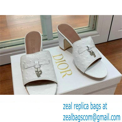 Loro Piana HEEL 8cm ostrich pattern leather summer charms mules white 2024
