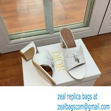 Loro Piana HEEL 8cm ostrich pattern leather summer charms mules white 2024