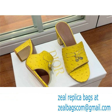 Loro Piana HEEL 8cm ostrich pattern leather summer charms mules yellow 2024