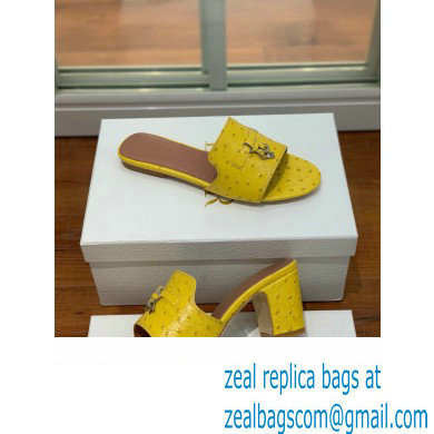 Loro Piana HEEL 8cm ostrich pattern leather summer charms mules yellow 2024