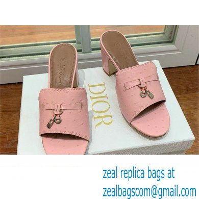 Loro Piana heel 8cm ostrich pattern leather summer charms mules pink 2024