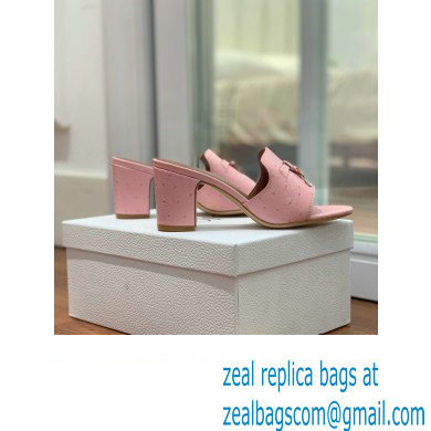 Loro Piana heel 8cm ostrich pattern leather summer charms mules pink 2024