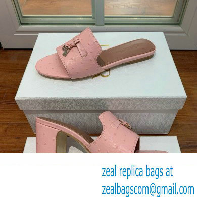 Loro Piana heel 8cm ostrich pattern leather summer charms mules pink 2024