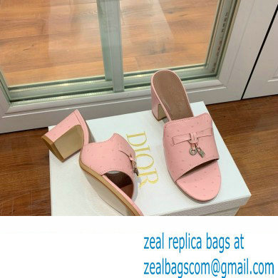 Loro Piana heel 8cm ostrich pattern leather summer charms mules pink 2024