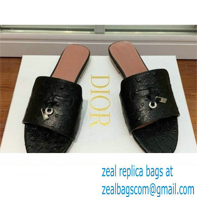 Loro Piana ostrich pattern leather summer charms mules BLACK 2024