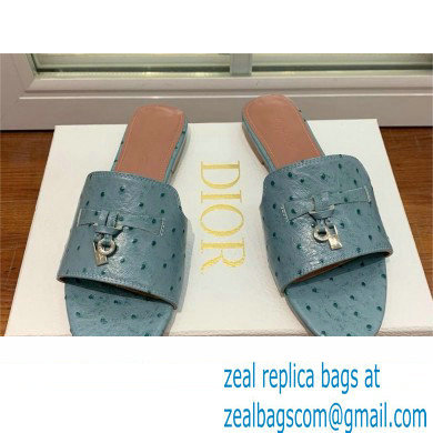 Loro Piana ostrich pattern leather summer charms mules BLUE 2024