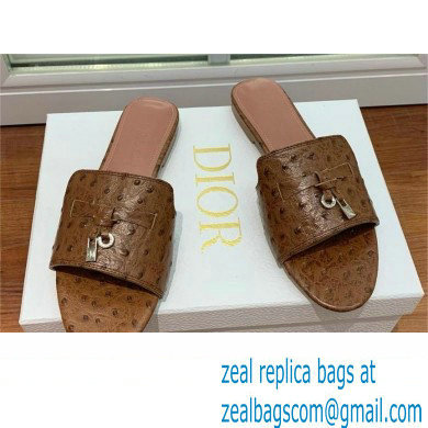 Loro Piana ostrich pattern leather summer charms mules COFFEE 2024