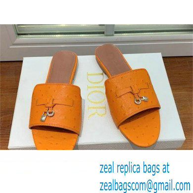 Loro Piana ostrich pattern leather summer charms mules MOUTARDE 2024