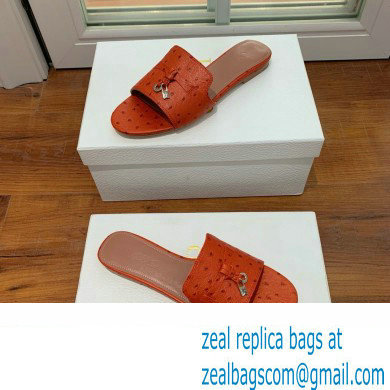 Loro Piana ostrich pattern leather summer charms mules ORANGE 2024