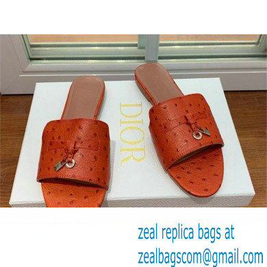 Loro Piana ostrich pattern leather summer charms mules ORANGE 2024