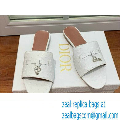 Loro Piana ostrich pattern leather summer charms mules WHITE 2024