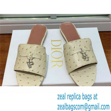 Loro Piana ostrich pattern leather summer charms mules creamy 2024