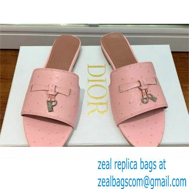 Loro Piana ostrich pattern leather summer charms mules pink 2024