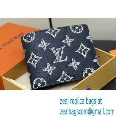 Louis Vuitton Monogram Shadow calfskin leather Multiple Wallet M83379 Ink Blue/White 2024
