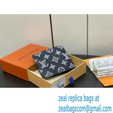 Louis Vuitton Monogram Shadow calfskin leather Multiple Wallet M83379 Ink Blue/White 2024