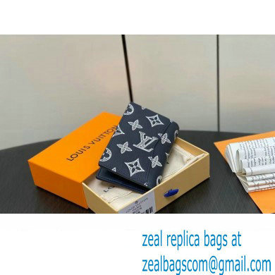Louis Vuitton Monogram Shadow calfskin leather Pocket Organizer Wallet M83378 Ink Blue/White 2024