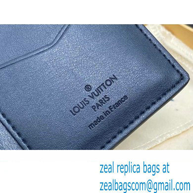 Louis Vuitton Monogram Shadow calfskin leather Pocket Organizer Wallet M83378 Ink Blue/White 2024