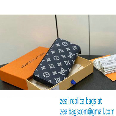 Louis Vuitton Monogram Shadow calfskin leather Zippy Vertical Wallet M83381 Ink Blue/White 2024