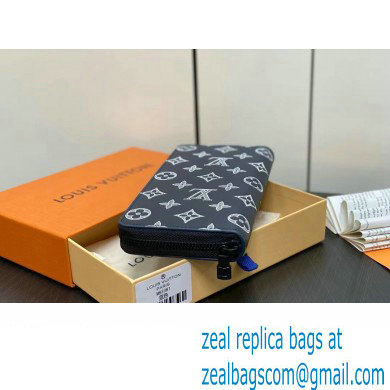 Louis Vuitton Monogram Shadow calfskin leather Zippy Vertical Wallet M83381 Ink Blue/White 2024