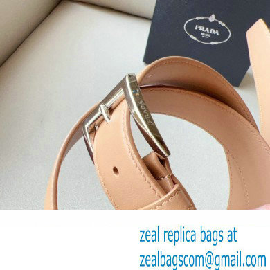 Prada Width 3.4cm Leather Reversible Belt Apricot/Silver 2024