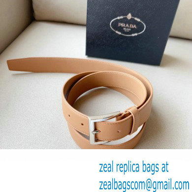 Prada Width 3.4cm Leather Reversible Belt Apricot/Silver 2024