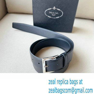 Prada Width 3.4cm Leather Reversible Belt Black/Silver 2024