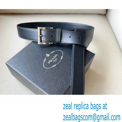 Prada Width 3.4cm Leather Reversible Belt Black/Silver 2024