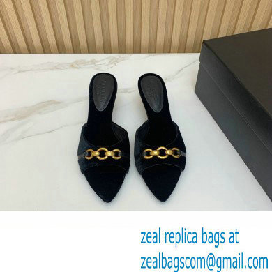 Saint Laurent Heel 4cm le maillon mules with a cable-link chain in cassandre-embossed velvet Black 2024