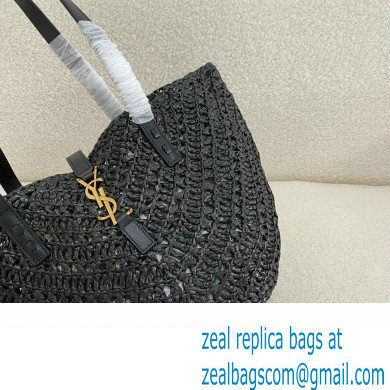 Saint Laurent panier small in raffia and vegetable-tanned leather BLACK 2024(original quality)