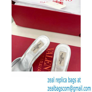Valentino Heel 6cm Un Chateau Bow Mules Metallic Silver 2024