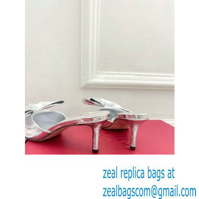 Valentino Heel 6cm Un Chateau Bow Mules Metallic Silver 2024