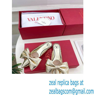 Valentino Un Chateau Bow Flat Mules Metallic Gold 2024