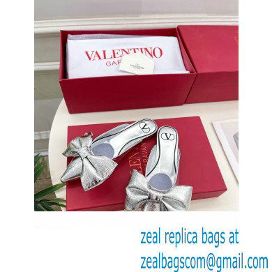 Valentino Un Chateau Bow Flat Mules Metallic Silver 2024