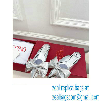 Valentino Un Chateau Bow Flat Mules Metallic Silver 2024