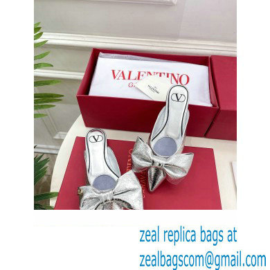 Valentino Un Chateau Bow Flat Mules Metallic Silver 2024