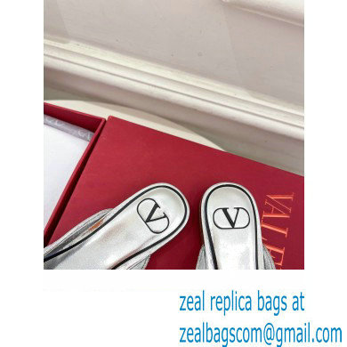 Valentino Un Chateau Bow Flat Mules Metallic Silver 2024