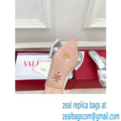 Valentino Un Chateau Bow Flat Mules Metallic Silver 2024