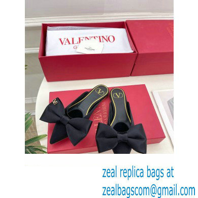 Valentino Un Chateau Bow Flat Mules Satin Black 2024