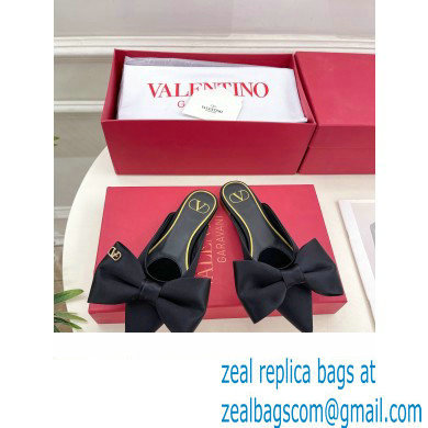 Valentino Un Chateau Bow Flat Mules Satin Black 2024