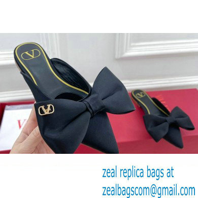 Valentino Un Chateau Bow Flat Mules Satin Black 2024