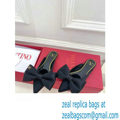 Valentino Un Chateau Bow Flat Mules Satin Black 2024