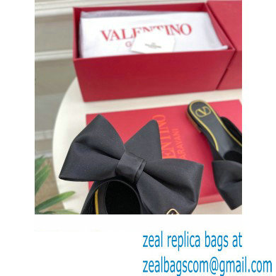 Valentino Un Chateau Bow Flat Mules Satin Black 2024