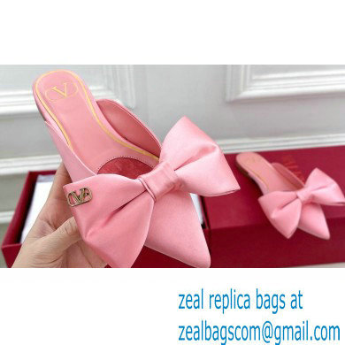 Valentino Un Chateau Bow Flat Mules Satin Pink 2024