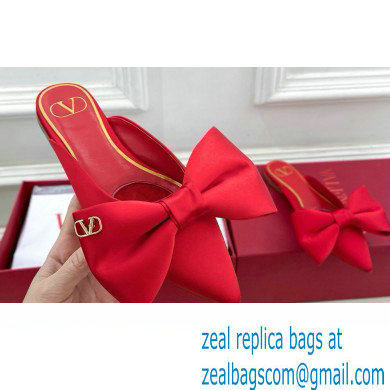 Valentino Un Chateau Bow Flat Mules Satin Red 2024