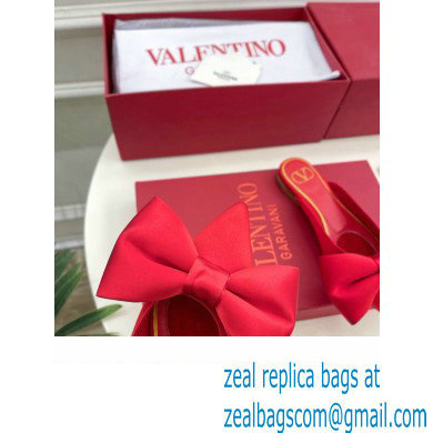 Valentino Un Chateau Bow Flat Mules Satin Red 2024